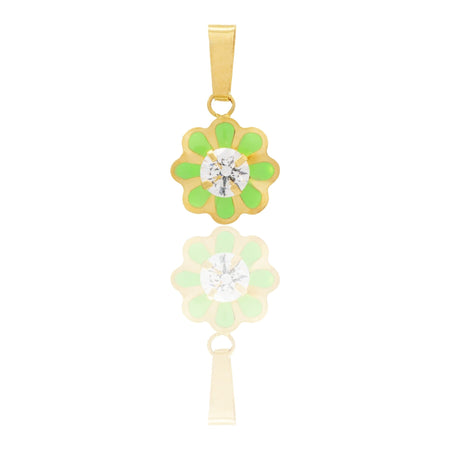 Ciondolo Oro Giallo Oro 18 carati  Fiore Smaltato Con Pietra Centrale Zircone Bianco cm.1,5