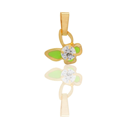 Ciondolo Oro Giallo Oro 18 carati Farfalla Smaltata Con Pietra Centrale Zircone Bianco cm.1,5
