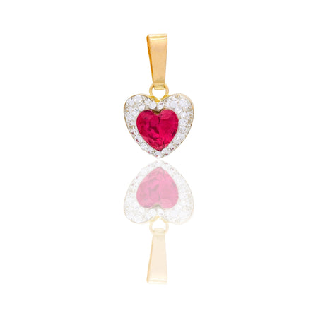 Ciondolo Oro Giallo Oro 18 carati Cuore Centro E Contorno Pavè Zirconi bianchi, Zircone Rosso cm.1,5