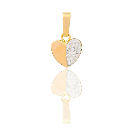 Ciondolo Oro Giallo Oro 18 carati Cuore Meta' Lucido Meta' Zirconato Zirconi Bianchi cm.1,5