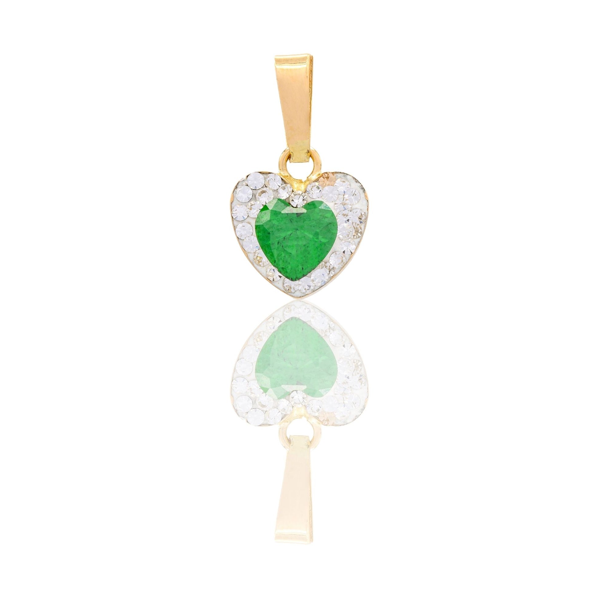 Ciondolo Oro Giallo Oro 18 carati Cuore Centro E Contorno Pavè Zirconi bianchi, Zircone Verde cm.1