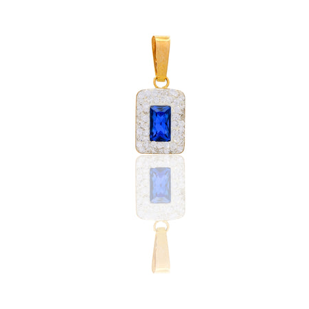Ciondolo Oro Giallo Oro 18 carati Rettangolo Centro E Contorno Pavè Zirconi bianchi, Zircone Blu cm.1.3