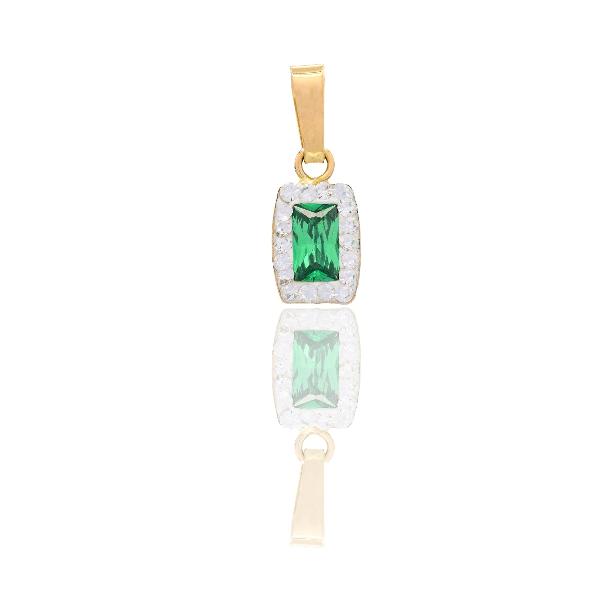 Ciondolo Oro Giallo Oro 18 carati Rettangolo Centro E Contorno Pavè Zirconi bianchi, Zircone Verde cm.1.3