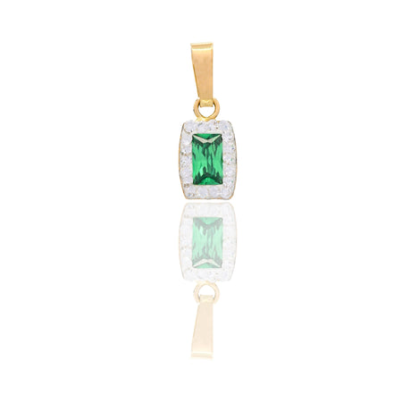 Ciondolo Oro Giallo Oro 18 carati Rettangolo Centro E Contorno Pavè Zirconi bianchi, Zircone Verde cm.1.3