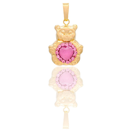 Ciondolo Oro Giallo Oro 18 carati Orsetto Bombato Zircone rosa cm.2