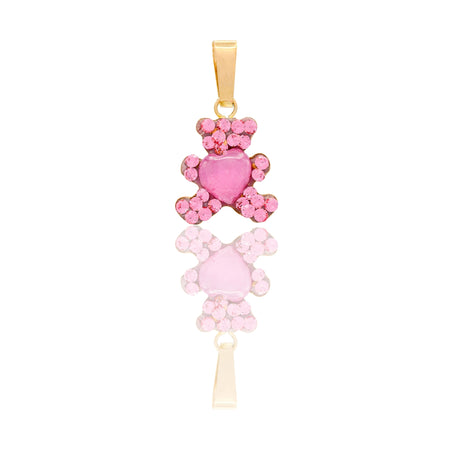 Ciondolo Oro Giallo Oro 18 carati Orsetto Bombato Pavè Zirconi rosa cm.1.5