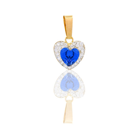 Ciondolo Oro Giallo Oro 18 carati Cuore Centro E Contorno Pavè Zirconi bianchi, Zircone Blu cm.1
