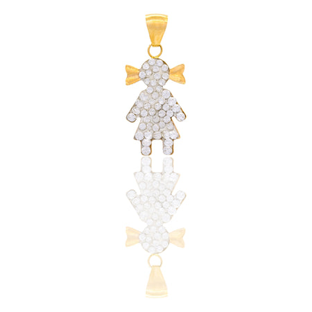 Ciondolo Oro Giallo Oro 18 carati Figura Bimba Pavè Zirconi bianchi cm.2.5