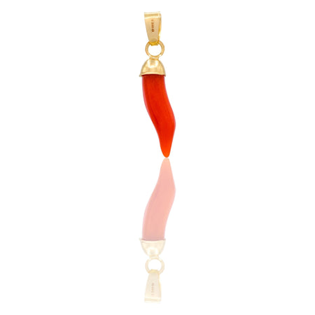 Ciondolo Oro Giallo Oro 18 carati Corno Colorato Pietra Rossa cm.2.5