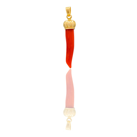 Ciondolo Oro Giallo Oro 18 carati Corno Colorato Pietra Rossa cm.3