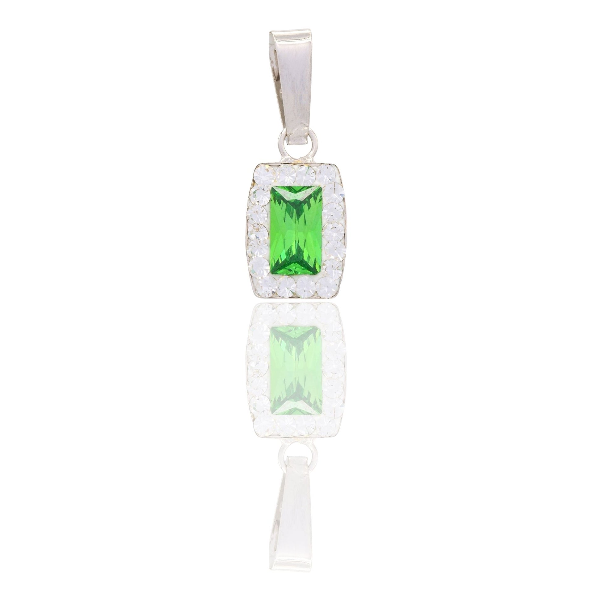 Ciondolo Oro Bianco Oro 18 carati Rettangolo Centro E Contorno Pavè Zirconi bianchi, Zircone Verde cm.1