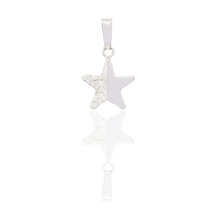 Ciondolo Oro Bianco Oro 18 carati Stella Meta' Lucida Meta' Zirconata Zirconi Bianchi cm.1,6