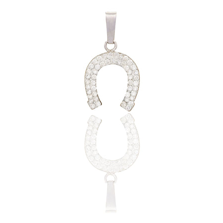 Ciondolo Oro Bianco Oro 18 carati Ferro Di Cavallo Zirconato Zirconi Bianchi cm.1,8