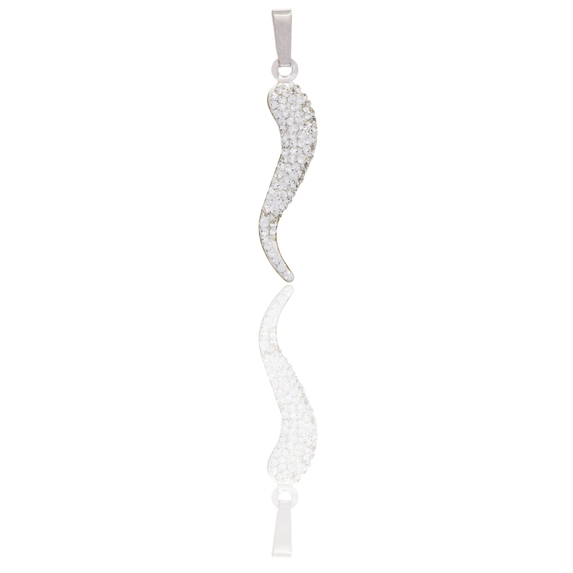 Ciondolo Oro Bianco Oro 18 carati Corno Zirconato Zirconi Bianchi cm.3