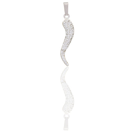 Ciondolo Oro Bianco Oro 18 carati Corno Zirconato Zirconi Bianchi cm.3