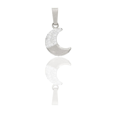 Ciondolo Oro Bianco Oro 18 carati Luna Meta' Lucida Meta' Zirconata Zirconi Bianchi cm.1,5