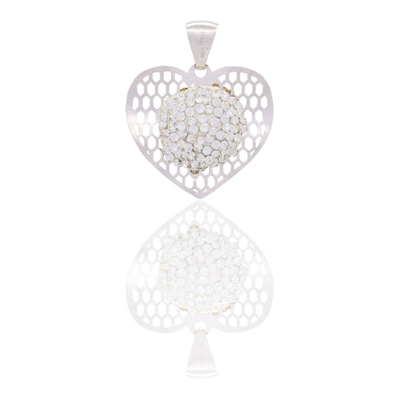 Ciondolo Oro Bianco Oro 18 carati Cuore Traforato Zirconi Bianchi cm.2,5