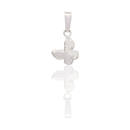 Ciondolo Oro Bianco Oro 18 carati Farfalla Meta' Lucida Meta' Zirconata Zirconi Bianchi cm.1,4