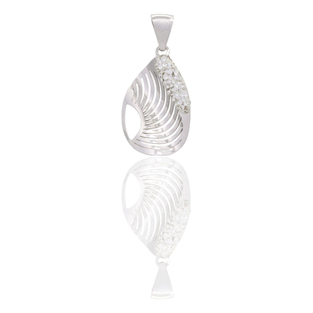 Ciondolo Oro Bianco Oro 18 carati Ovale Traforato con pavè Zirconi Bianchi cm.2,5