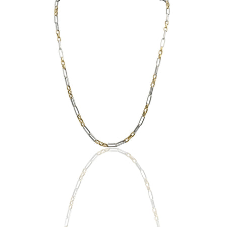 Collana Oro Giallo, Oro Bianco Oro 18 carati Rolo' 3 Maglie Piccole 2 Maglie Allungate Solo Oro cm.70