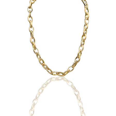 Collana Oro Giallo Oro 18 carati Ovali Bombati Alternati Lucidi E Satinati Solo Oro cm.50