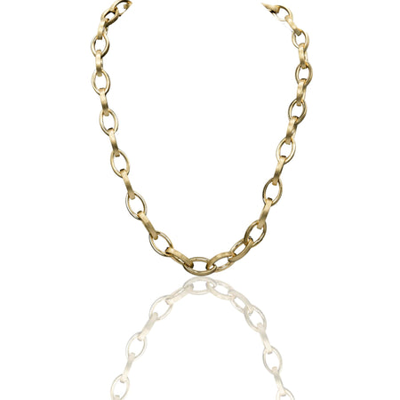 Collana Oro Giallo Oro 18 carati Ovali Da Cm 1.5 Piatti A Punta Satinata Solo Oro cm.50