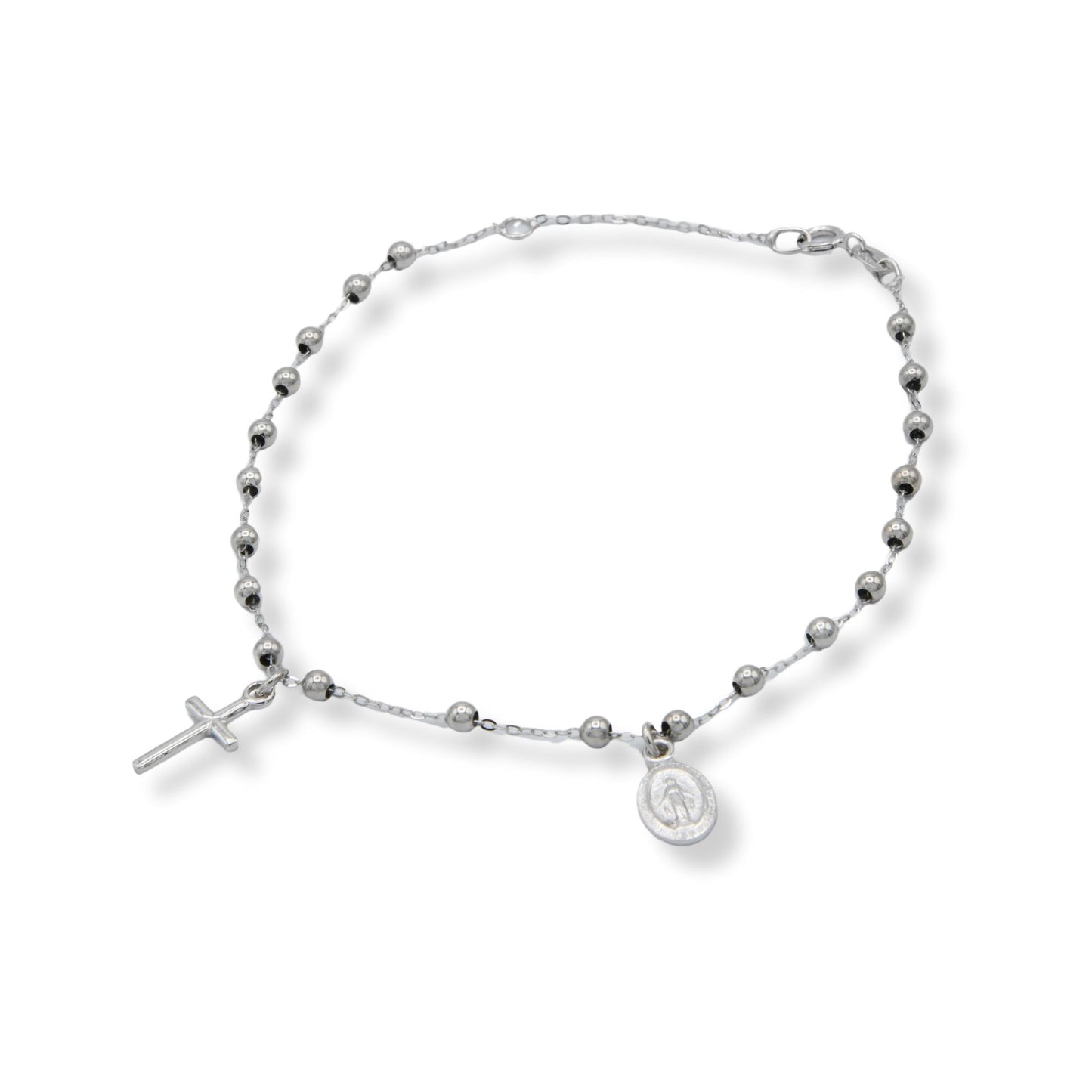 Bracciale Oro Bianco Oro 18 carati Rosario Modello Pendente Solo Oro Sfera mm. 2,5