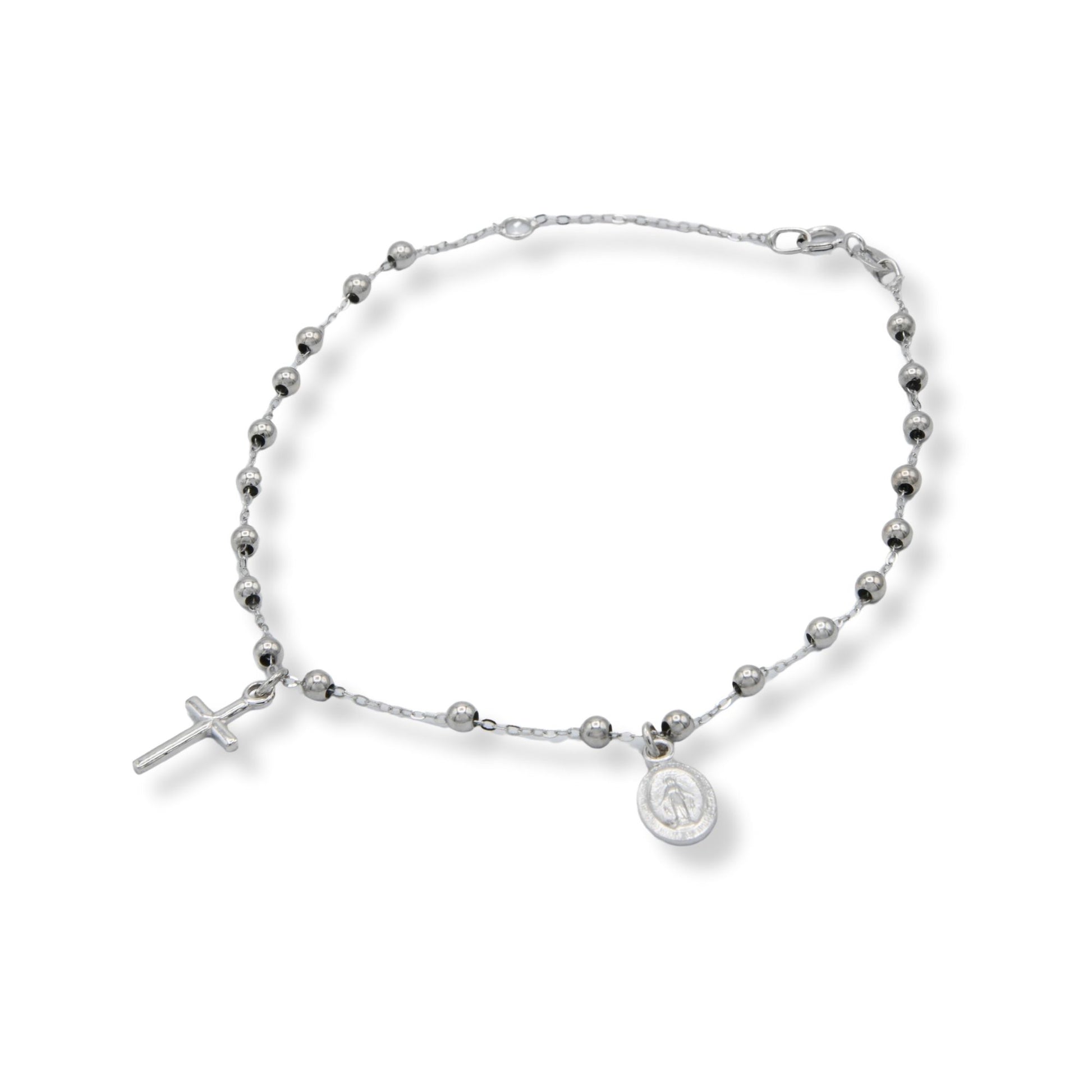 Bracciale Oro Bianco Oro 18 carati Rosario Modello Pendente Solo Oro Sfera mm. 2,5