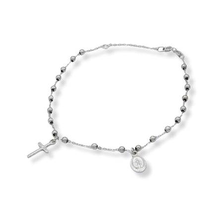 Bracciale Oro Bianco Oro 18 carati Rosario Modello Pendente Solo Oro Sfera mm. 2,5