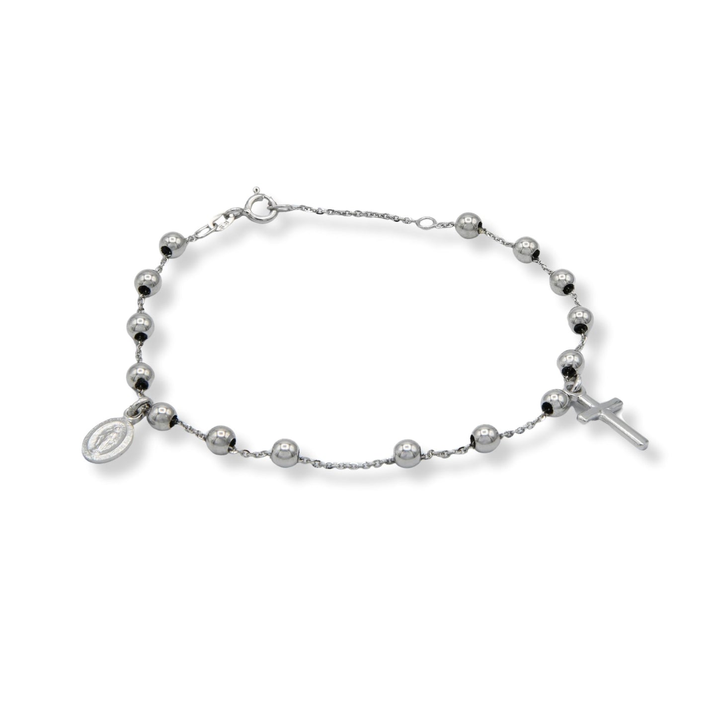 Bracciale Oro Bianco Oro 18 carati Rosario Modello Pendente Solo Oro Sfera mm. 4