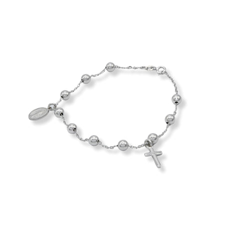 Bracciale Oro Bianco Oro 18 carati Rosario Modello Pendente Solo Oro Sfera mm. 5