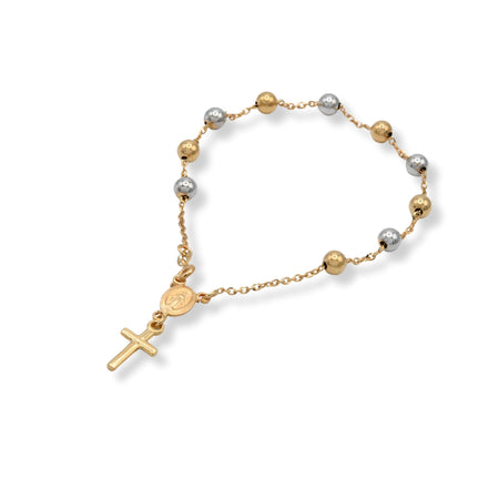 Bracciale Oro Giallo, Oro Bianco Oro 18 carati Rosario Croce Pendente Solo Oro Sfera mm. 5