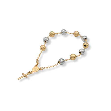 Bracciale Oro Giallo, Oro Bianco Oro 18 carati Rosario Croce Pendente Solo Oro Sfera mm. 7