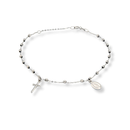 Bracciale Oro Bianco Oro 18 carati Rosario Modello Pendente Solo Oro Sfera mm. 2,5
