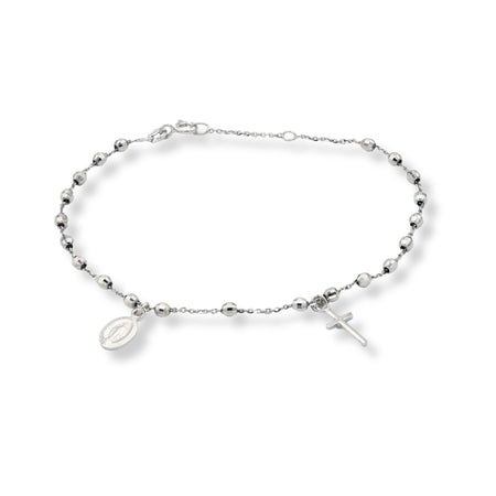 Bracciale Oro Bianco Oro 18 carati Rosario Modello Pendente Solo Oro Sfera mm. 3