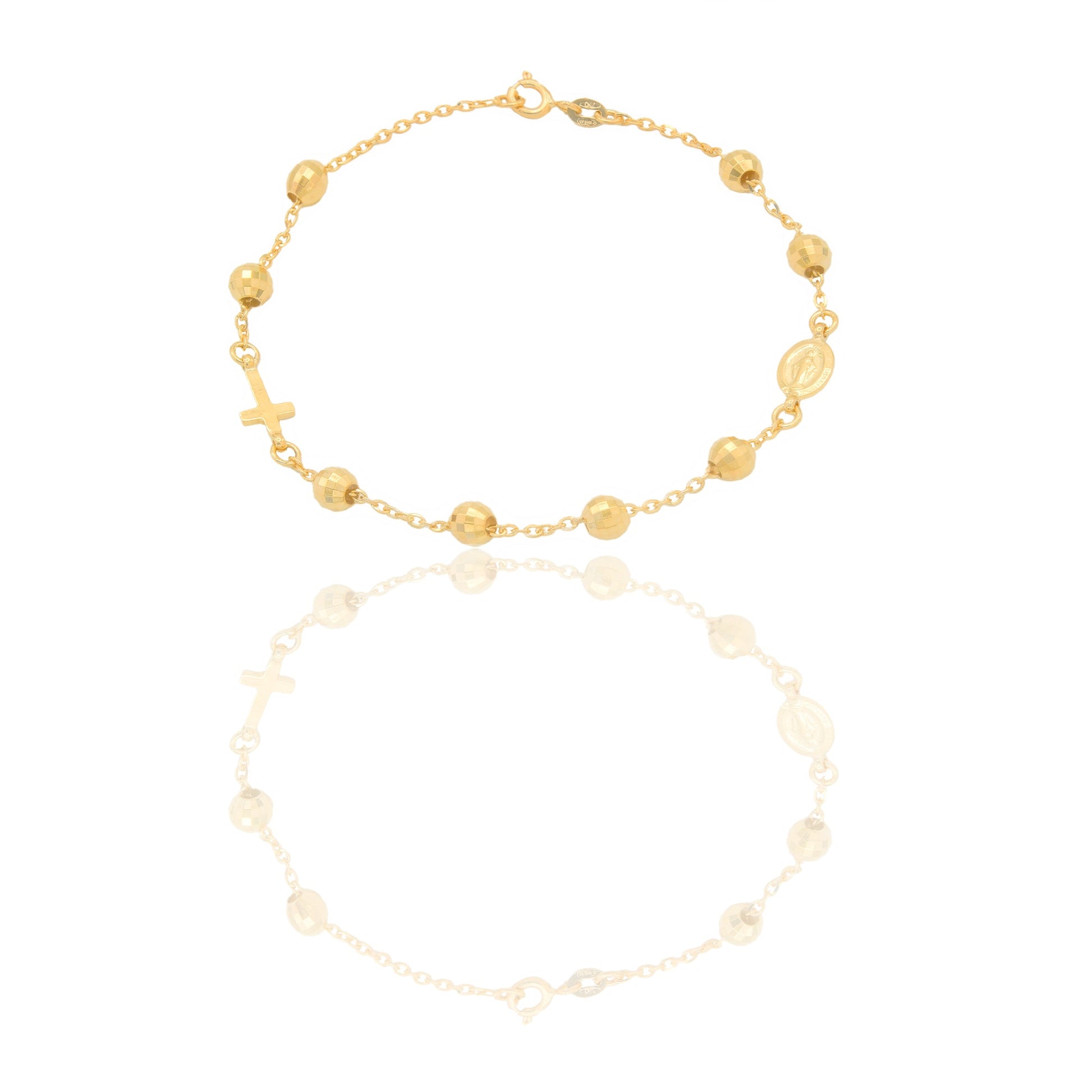 Bracciali Oro Giallo Oro 18 carati Rosario sfere diamantate Solo oro 19cm sfera 6mm