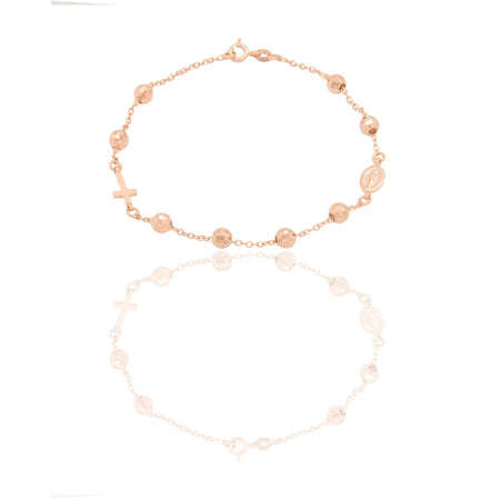 Bracciali Oro Rosa Oro 18 carati Rosario sfere diamantate Solo oro 19cm sfera 6mm