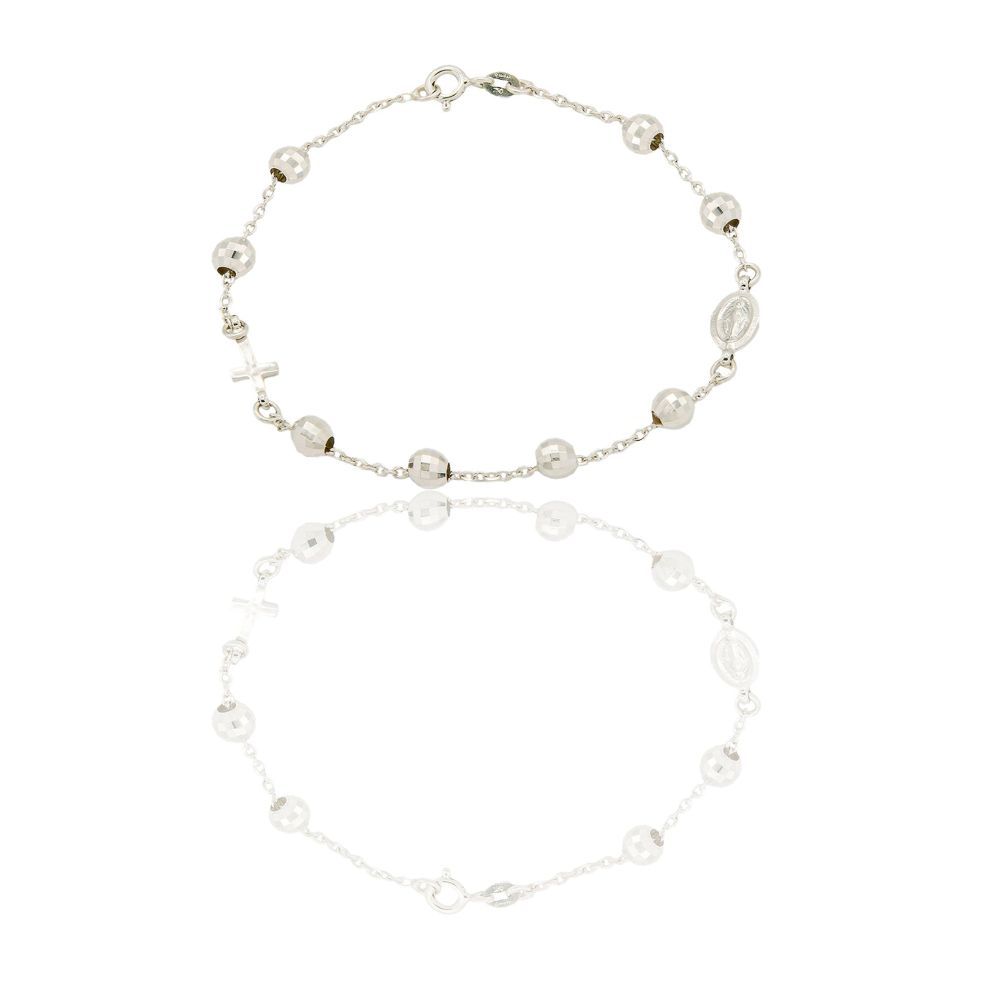 Bracciali Oro Bianco Oro 18 carati Rosario sfere diamantate Solo oro 19cm sfera 6mm