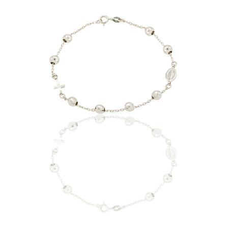 Bracciali Oro Bianco Oro 18 carati Rosario sfere diamantate Solo oro 19cm sfera 6mm