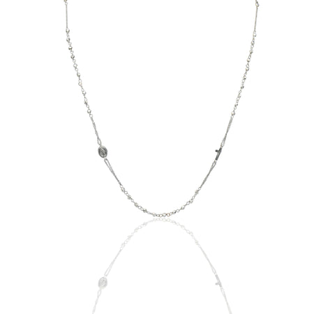Collana Oro Bianco Oro 18 carati Rosario Girocollo   Solo Oro Sfera mm. 2,5 cm.50