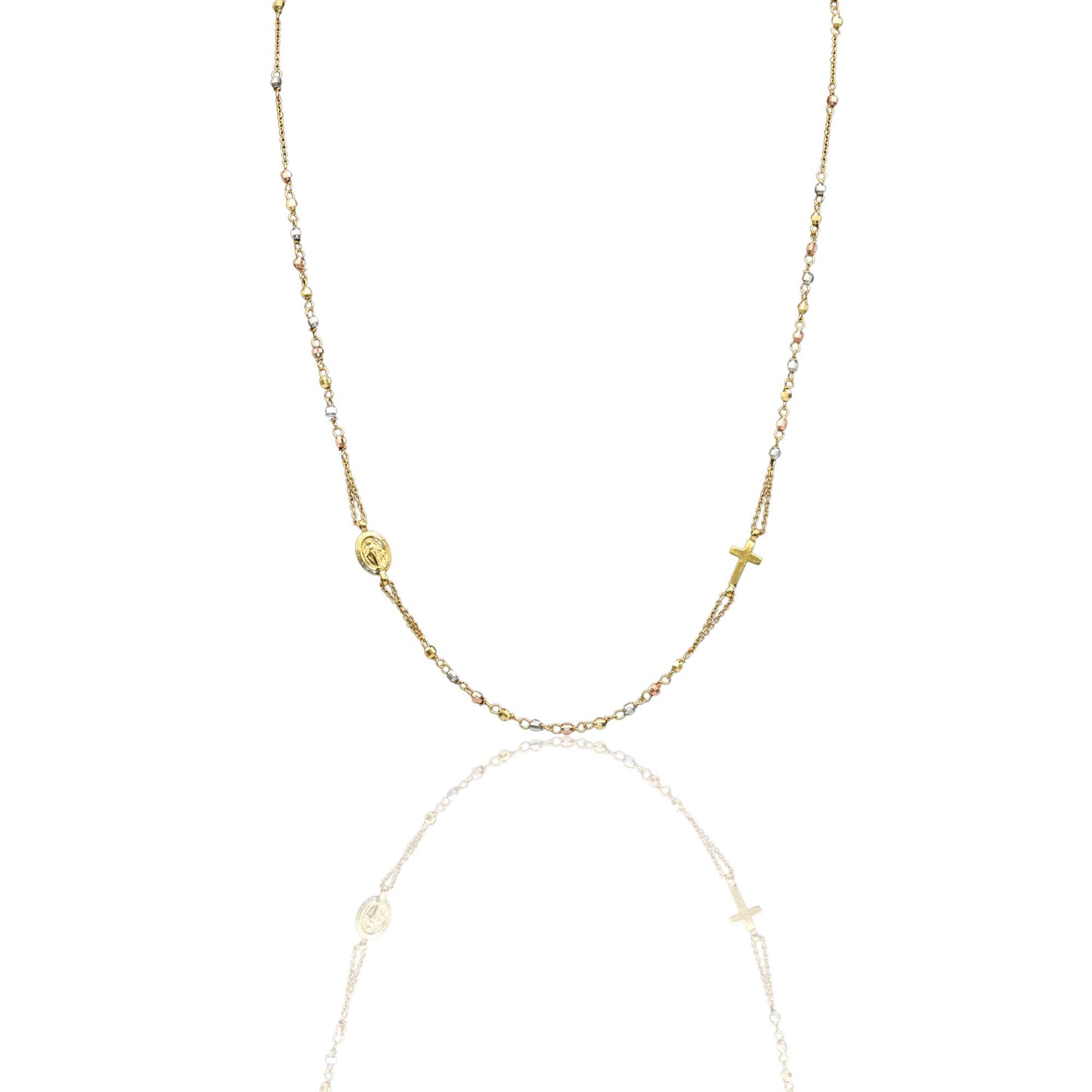 Collana Oro Giallo, Oro Bianco, Oro Rosa Oro 18 carati Rosario Girocollo   Solo Oro Sfera mm. 2,5 cm.50