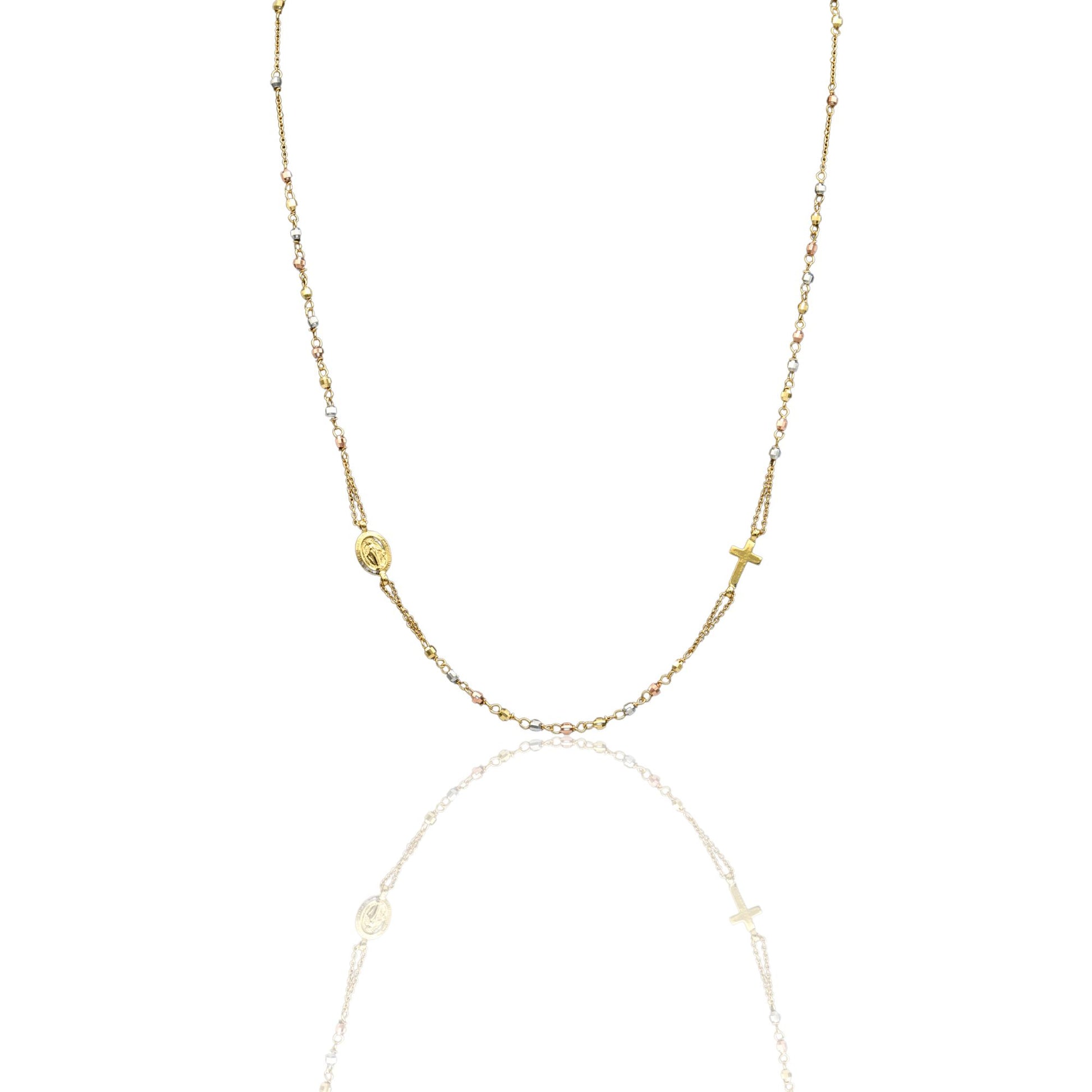 Collana Oro Giallo, Oro Bianco, Oro Rosa Oro 18 carati Rosario Girocollo   Solo Oro Sfera mm. 2,5 cm.50