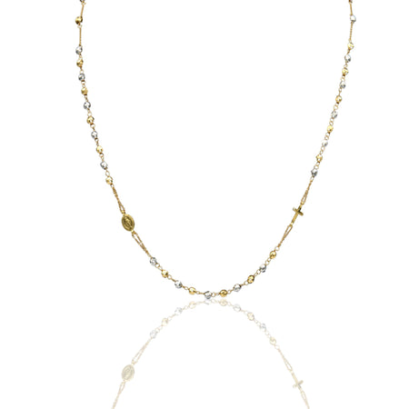 Collana Oro Giallo, Oro Bianco Oro 18 carati Rosario Girocollo   Solo Oro Sfera mm. 4 cm.60