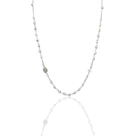 Collana Oro Bianco Oro 18 carati Rosario Girocollo   Solo Oro Sfera mm. 4 cm.60