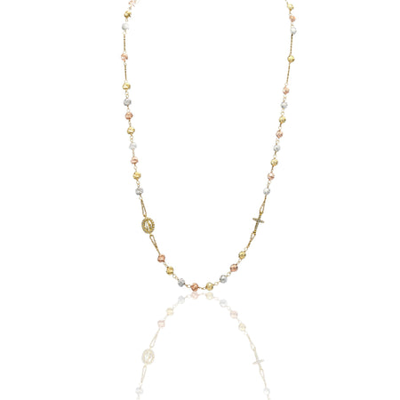Collana Oro Giallo, Oro Bianco, Oro Rosa Oro 18 carati Rosario Girocollo   Solo Oro Sfera mm. 5 cm.50