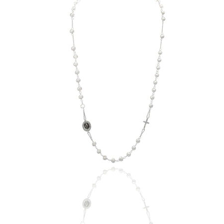 Collana Oro Bianco Oro 18 carati Rosario Girocollo   Solo Oro Sfera mm. 5 cm.50