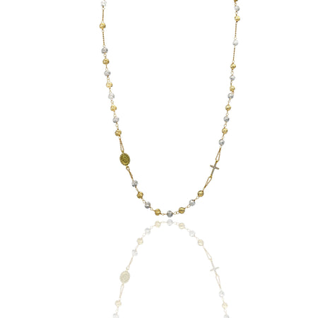 Collana Oro Giallo, Oro Bianco Oro 18 carati Rosario Pendente Sfere Slash Solo Oro Sfera mm. 5 cm.50
