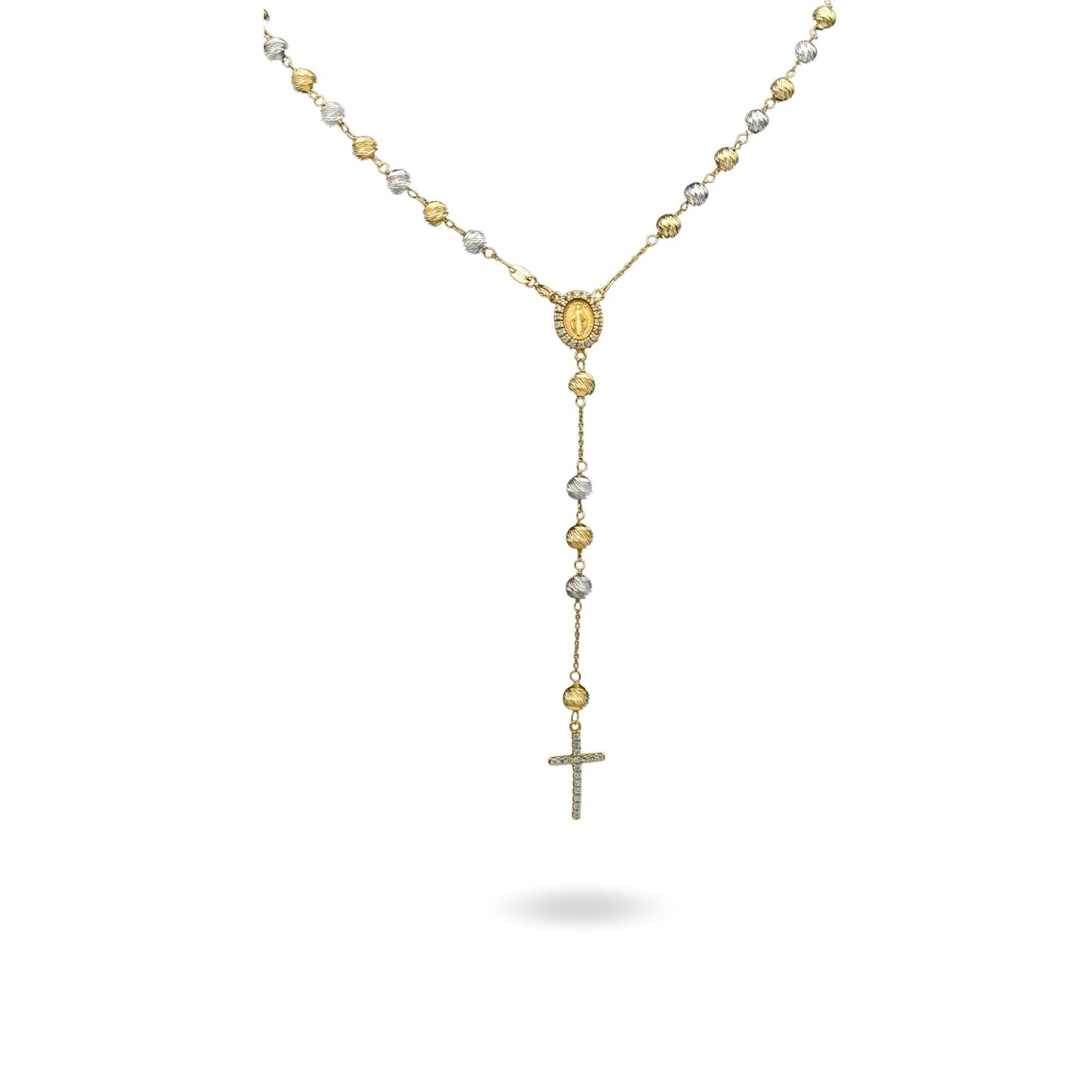 Collana Oro Giallo, Oro Bianco Oro 18 carati Rosario Pendente Sfere Slash Solo Oro Sfera mm. 5 cm.60