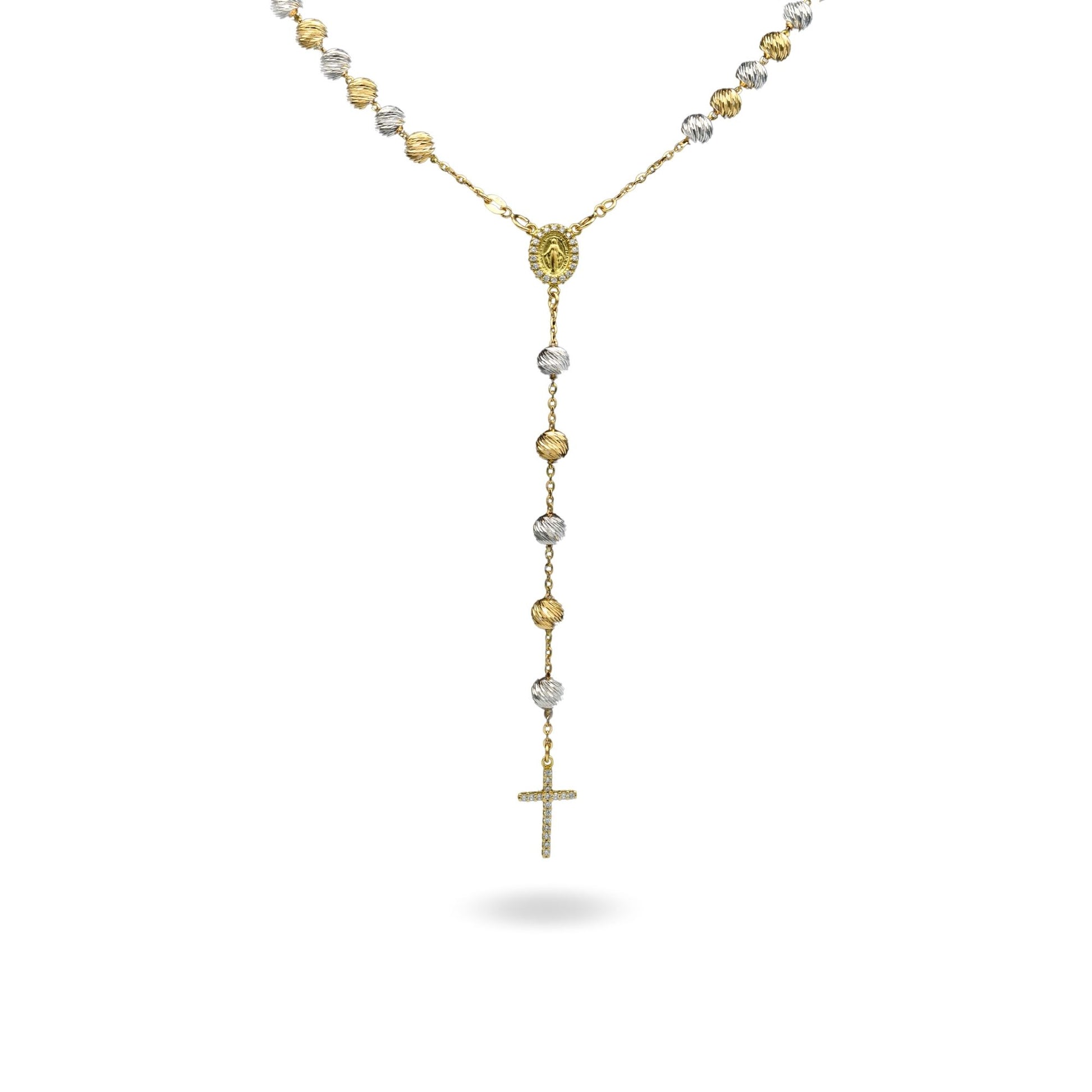 Collana Oro Giallo, Oro Bianco Oro 18 carati Rosario Pendente Sfere Slash Solo Oro Sfera mm. 6 cm.60