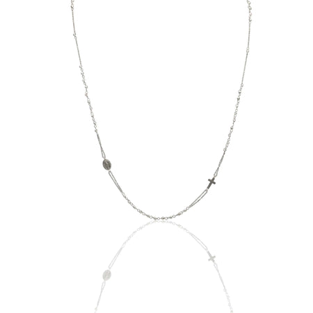 Collana Oro Bianco Oro 18 carati Rosario Girocollo Solo Oro Sfera mm.2,5 cm.60